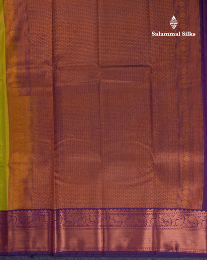 Beautiful Parrot Green Semi Silk Saree With Contrast Dark Purple Traditional Border