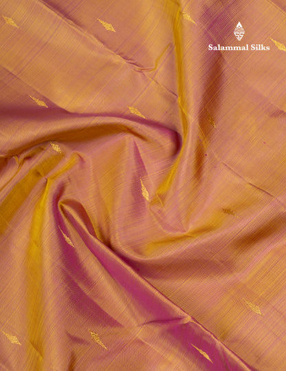 Mustard Yellow Pure Kanjivaram Silk Saree With Contrast Dark Purple Small Traditional Border