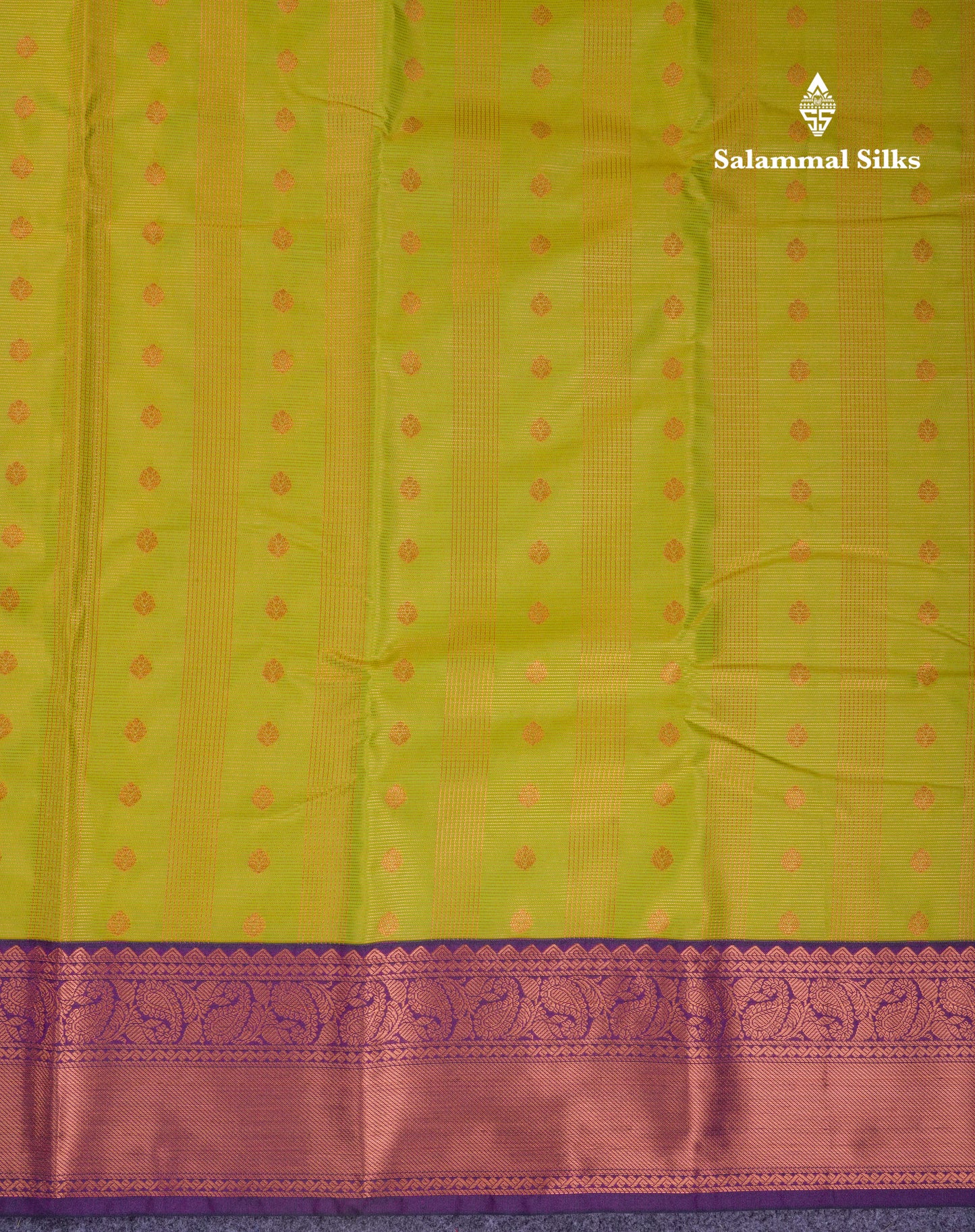 Beautiful Parrot Green Semi Silk Saree With Contrast Dark Purple Traditional Border