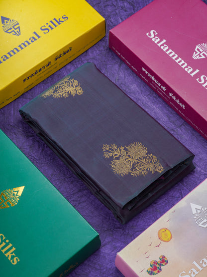 Beautiful Dual Tone Dark Violet Fancy Pure Kanjivaram Silk Saree With Contrast Pink Blouse