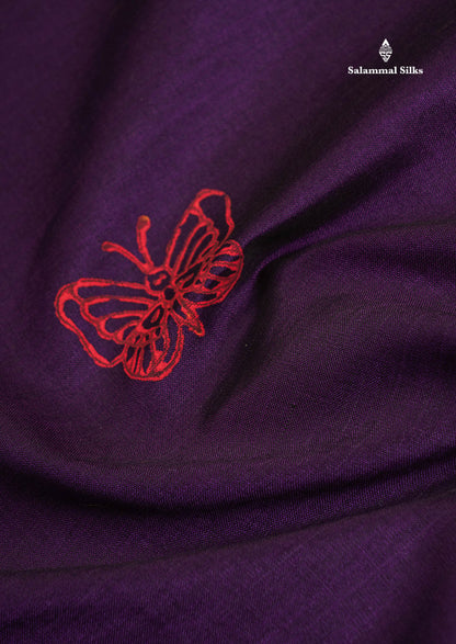 South Cotton Saree - Dark Purple Printed Saree With Contrast Mustard Yellow Blouse