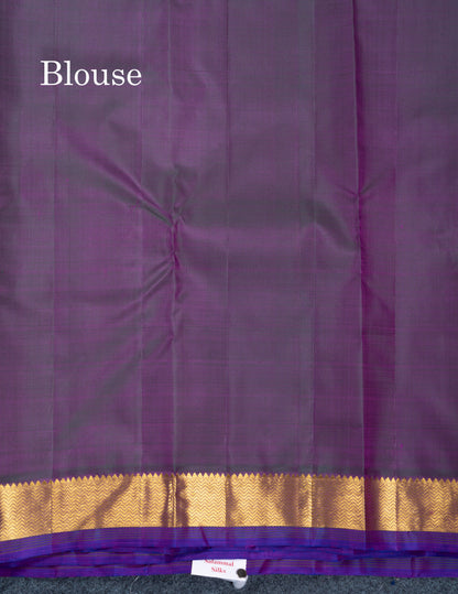 Mustard Yellow Pure Kanjivaram Silk Saree With Contrast Dark Purple Small Traditional Border