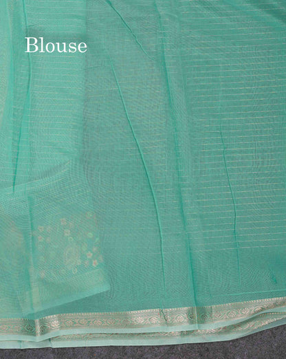 Beautiful Pastel Blue Zari Lines Cotton Mix Fancy Saree With Embroidery Floral Design & Small Zari Border