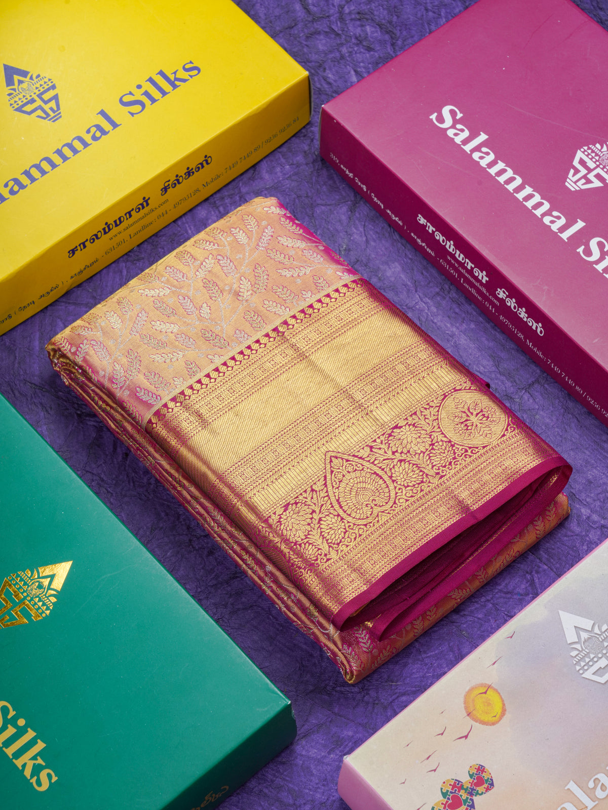 Rani Pink Tissue Bridal Pure Kanjivaram Silk Saree With Contrast Magenta Traditional Border
