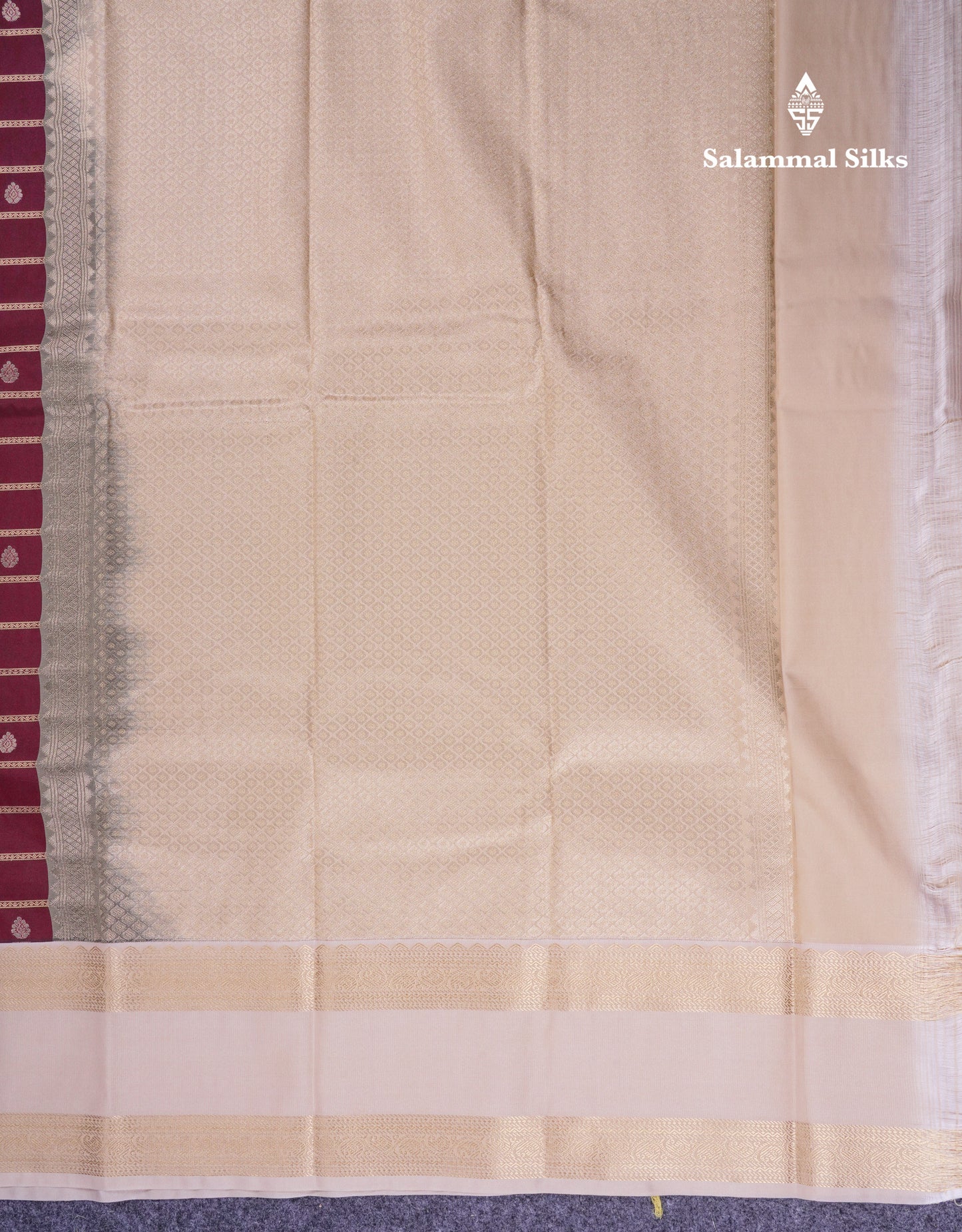 Beautiful Dark Brown Semi Silk Saree With Contrast Cream Sandal Traditional Rettapet Border