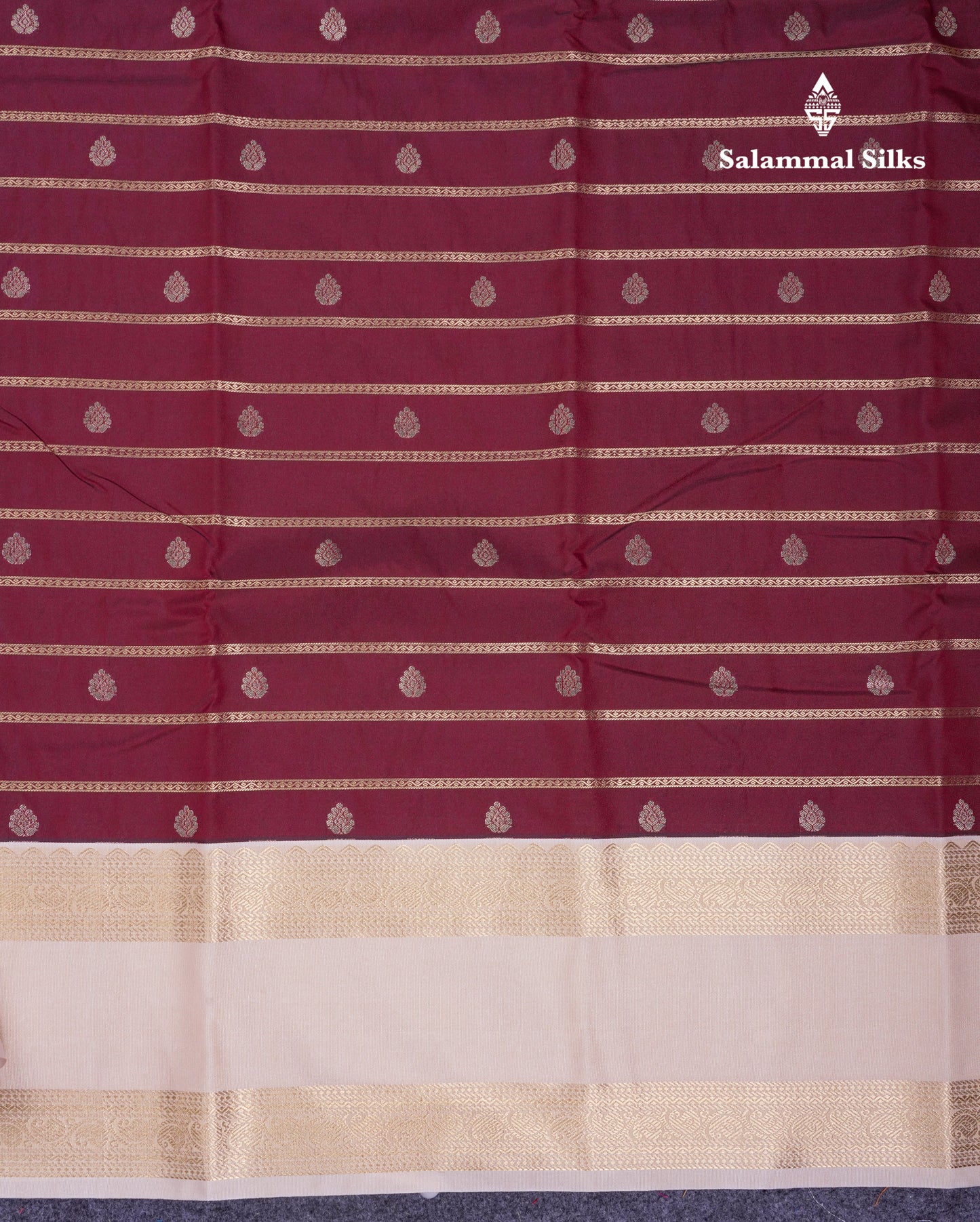Beautiful Dark Brown Semi Silk Saree With Contrast Cream Sandal Traditional Rettapet Border