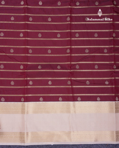 Beautiful Dark Brown Semi Silk Saree With Contrast Cream Sandal Traditional Rettapet Border