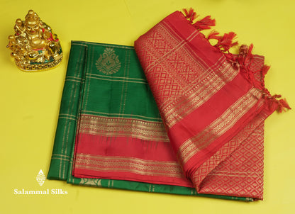 Beautiful Blue Pure Kanjivaram Soft Silk Saree With Contrast Red Traditional Border