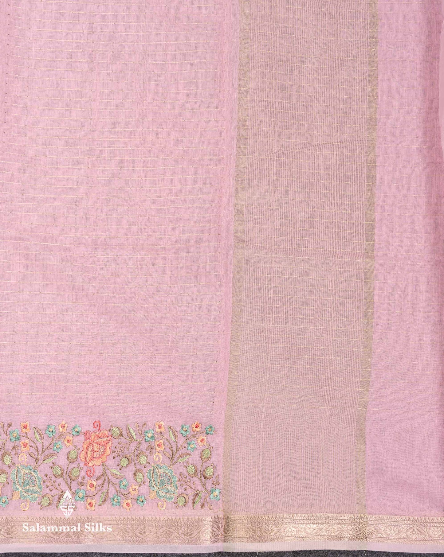 Beautiful Pastel Blue Zari Lines Cotton Mix Fancy Saree With Embroidery Floral Design & Small Zari Border