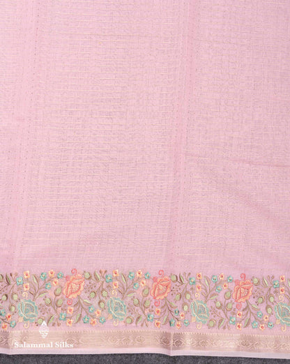 Beautiful Pastel Blue Zari Lines Cotton Mix Fancy Saree With Embroidery Floral Design & Small Zari Border