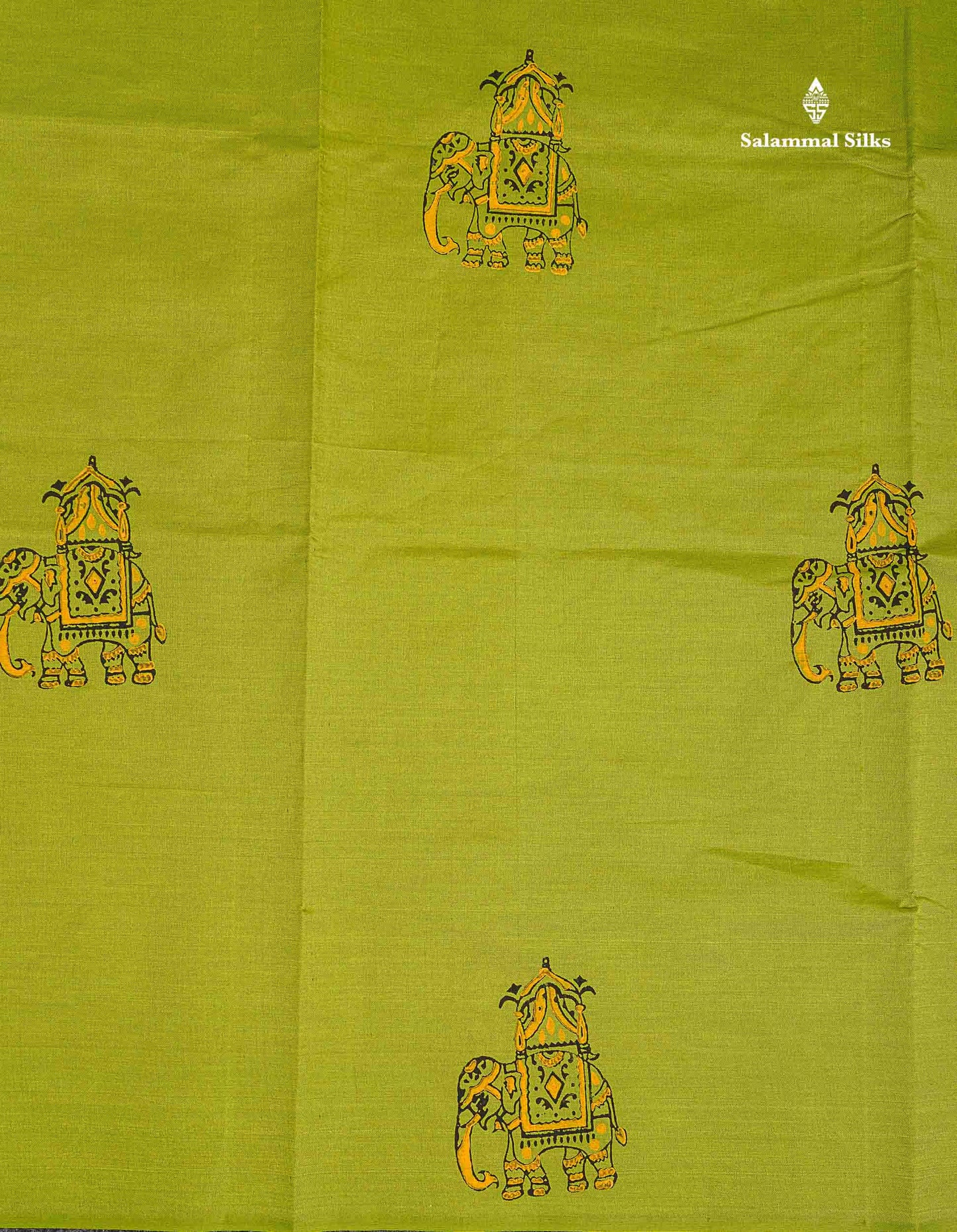 South Cotton Saree - Parrot Green Printed Saree With Contrast Black Blouse
