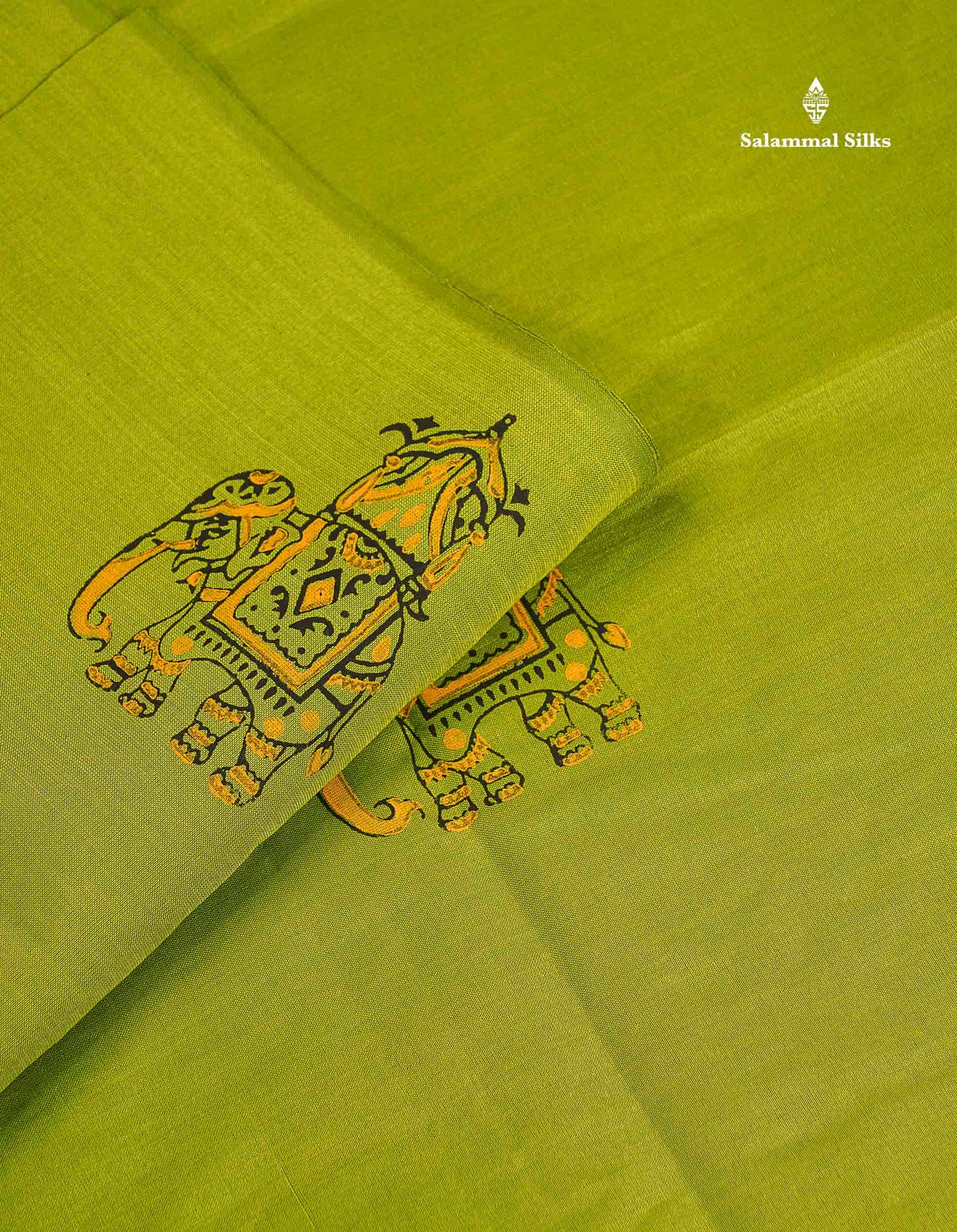 South Cotton Saree - Parrot Green Printed Saree With Contrast Black Blouse