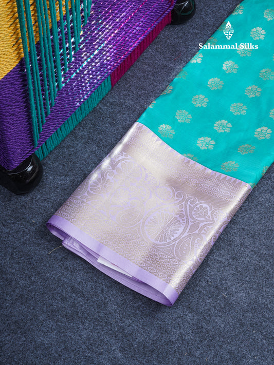 Semi Silk Pattu Pavadai (Sapphire Green) With Lavender Blouse 35"