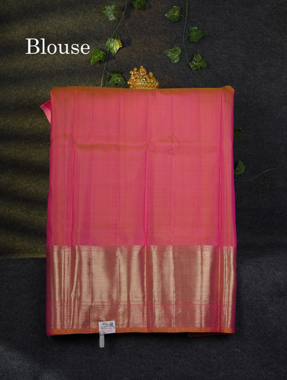 Beautiful Pure Silk Pattu Pavadai (Mehandi Green) With Contrast Light Pink Blouse 45"
