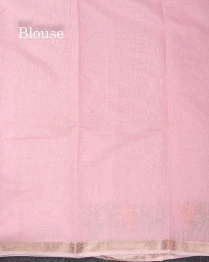 Beautiful Pastel Blue Zari Lines Cotton Mix Fancy Saree With Embroidery Floral Design & Small Zari Border