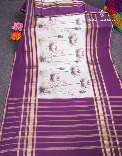 Manthulir Yellow Semi Mysore Crepe Saree With Contrast Sapphire Blue Long Gap Border