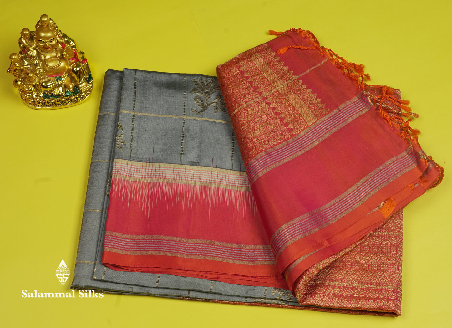 Beautiful Sea Green Pure Kanjivaram Soft Silk Saree With Contrast Pinkish Orange Border