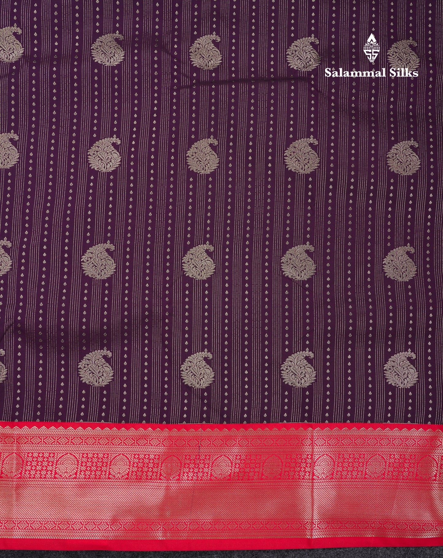 Beautiful Dark Violet Semi Silk Saree With Contrast Chilly Red Traditional Border