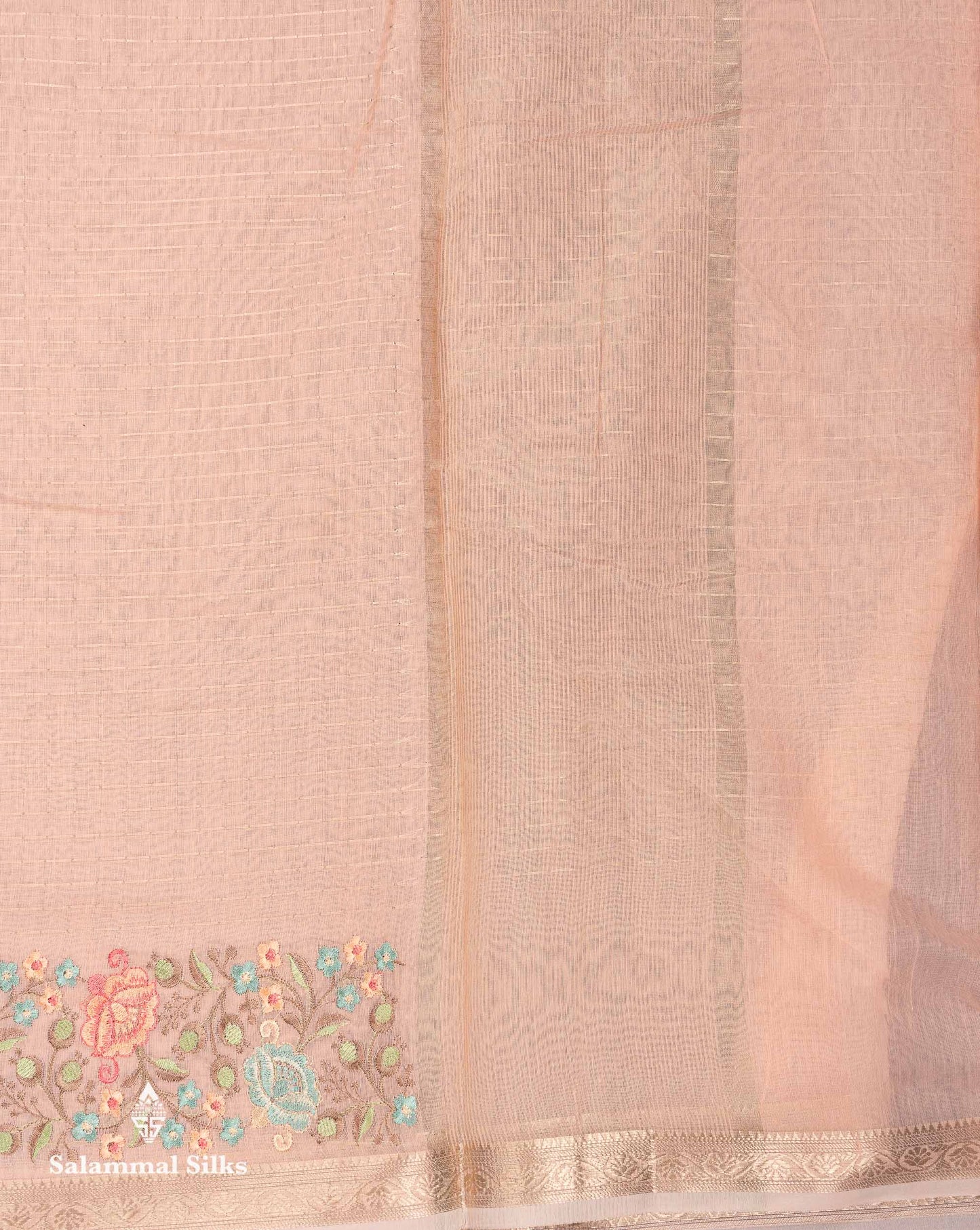 Beautiful Pastel Blue Zari Lines Cotton Mix Fancy Saree With Embroidery Floral Design & Small Zari Border