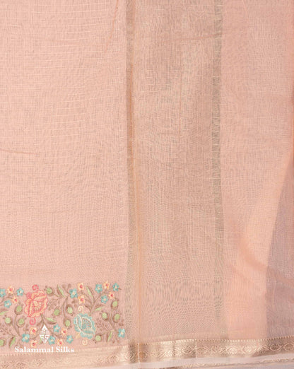 Beautiful Pastel Blue Zari Lines Cotton Mix Fancy Saree With Embroidery Floral Design & Small Zari Border