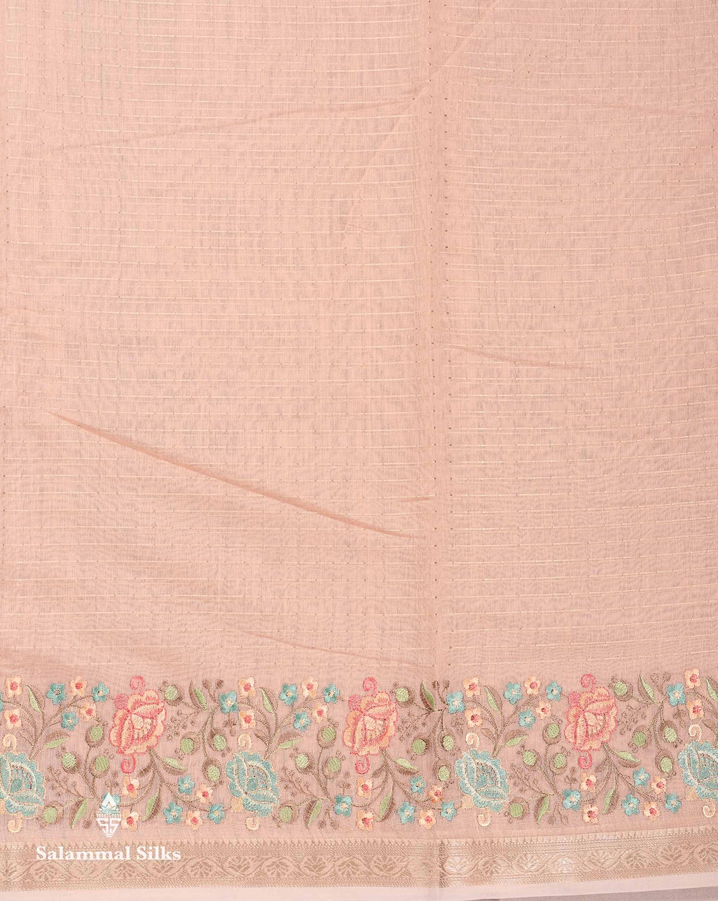 Beautiful Pastel Blue Zari Lines Cotton Mix Fancy Saree With Embroidery Floral Design & Small Zari Border