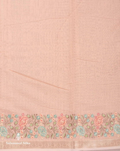 Beautiful Pastel Blue Zari Lines Cotton Mix Fancy Saree With Embroidery Floral Design & Small Zari Border