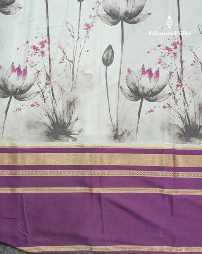 Manthulir Yellow Semi Mysore Crepe Saree With Contrast Sapphire Blue Long Gap Border