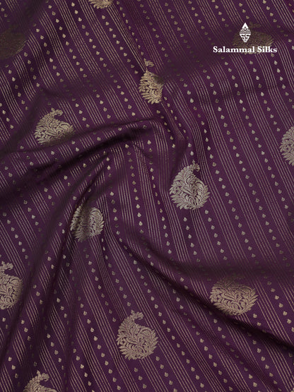 Beautiful Dark Violet Semi Silk Saree With Contrast Chilly Red Traditional Border