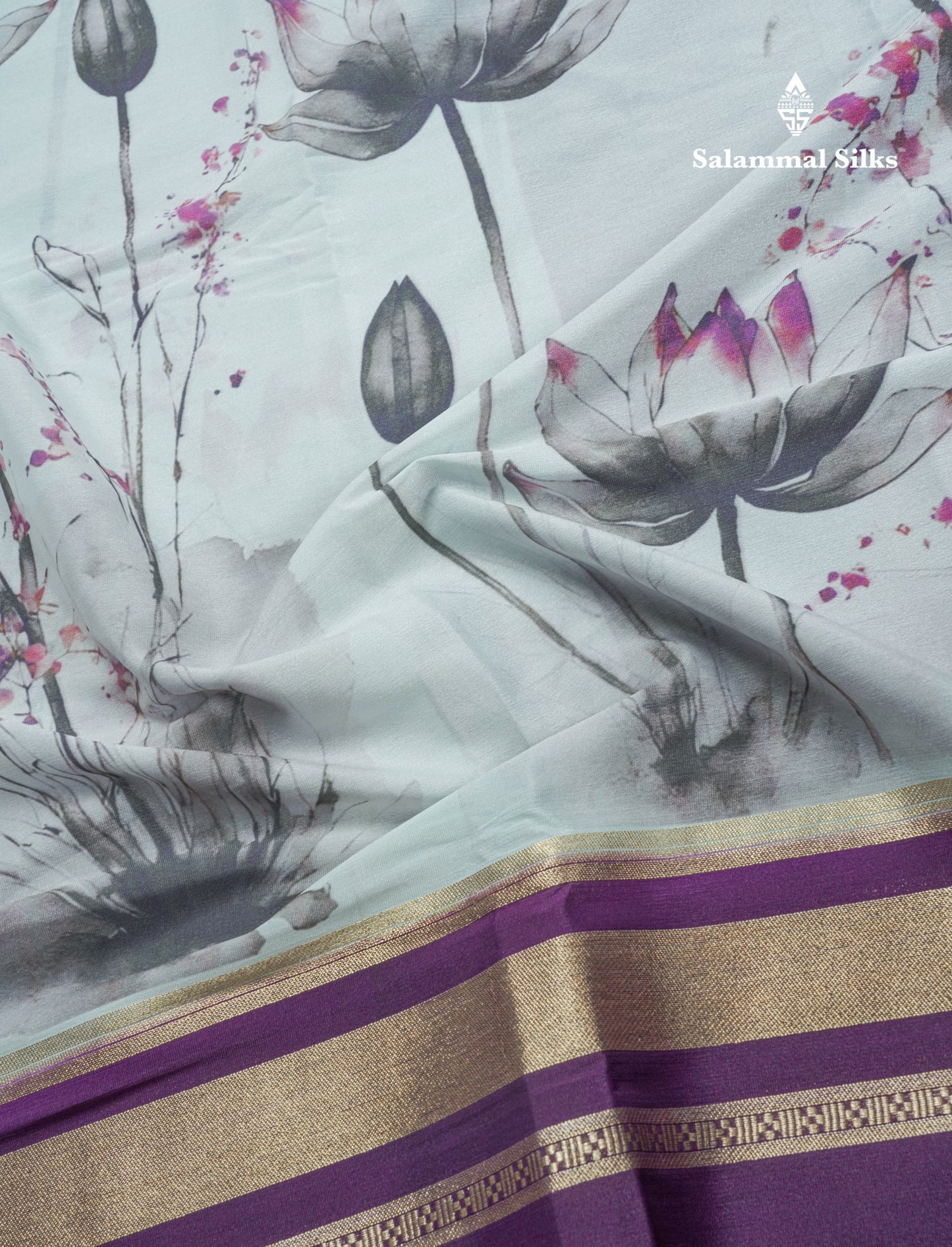 Manthulir Yellow Semi Mysore Crepe Saree With Contrast Sapphire Blue Long Gap Border