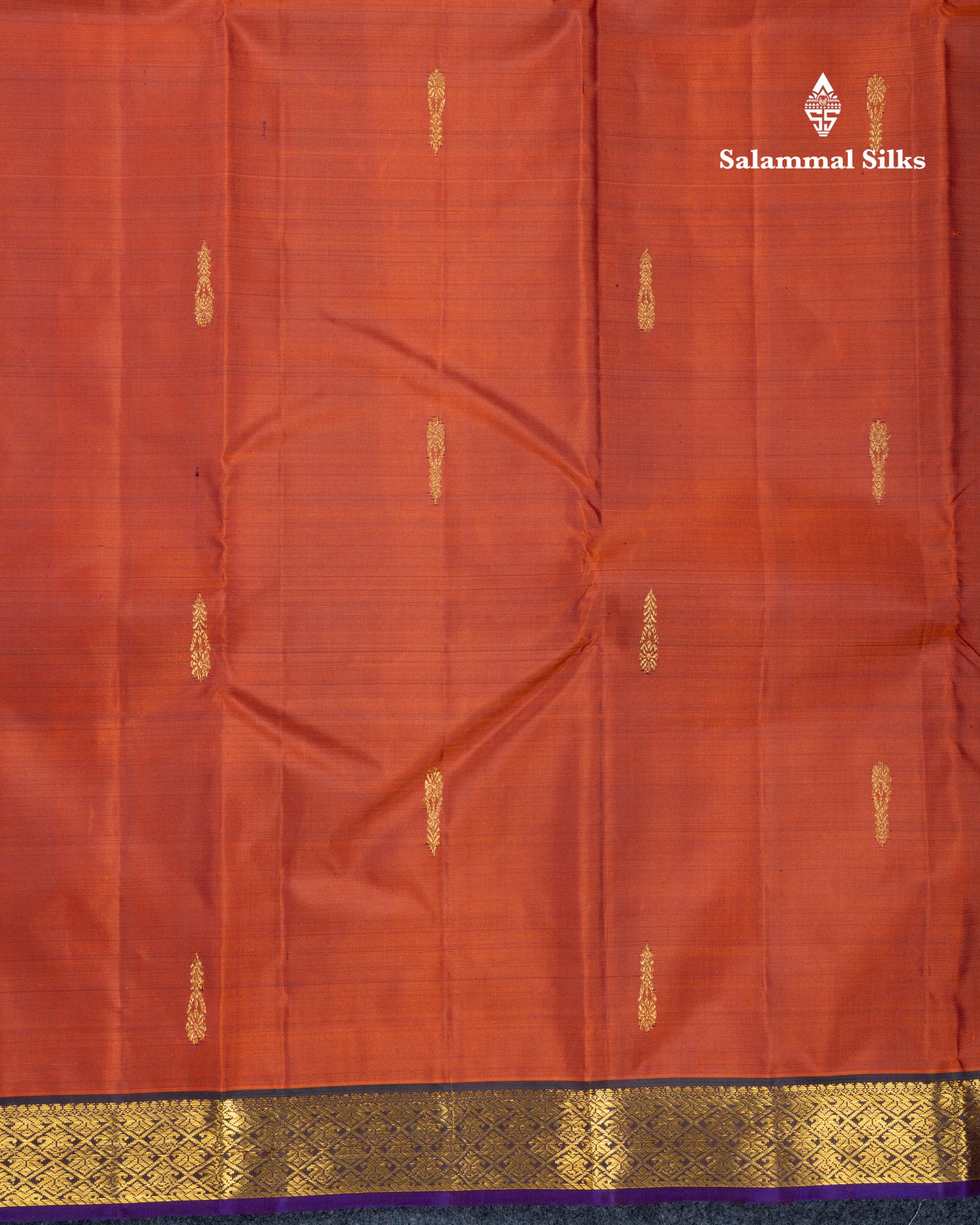 Rust Orange Pure Kanjivaram Silk Saree With Contrast Dark Bottle Green Blouse