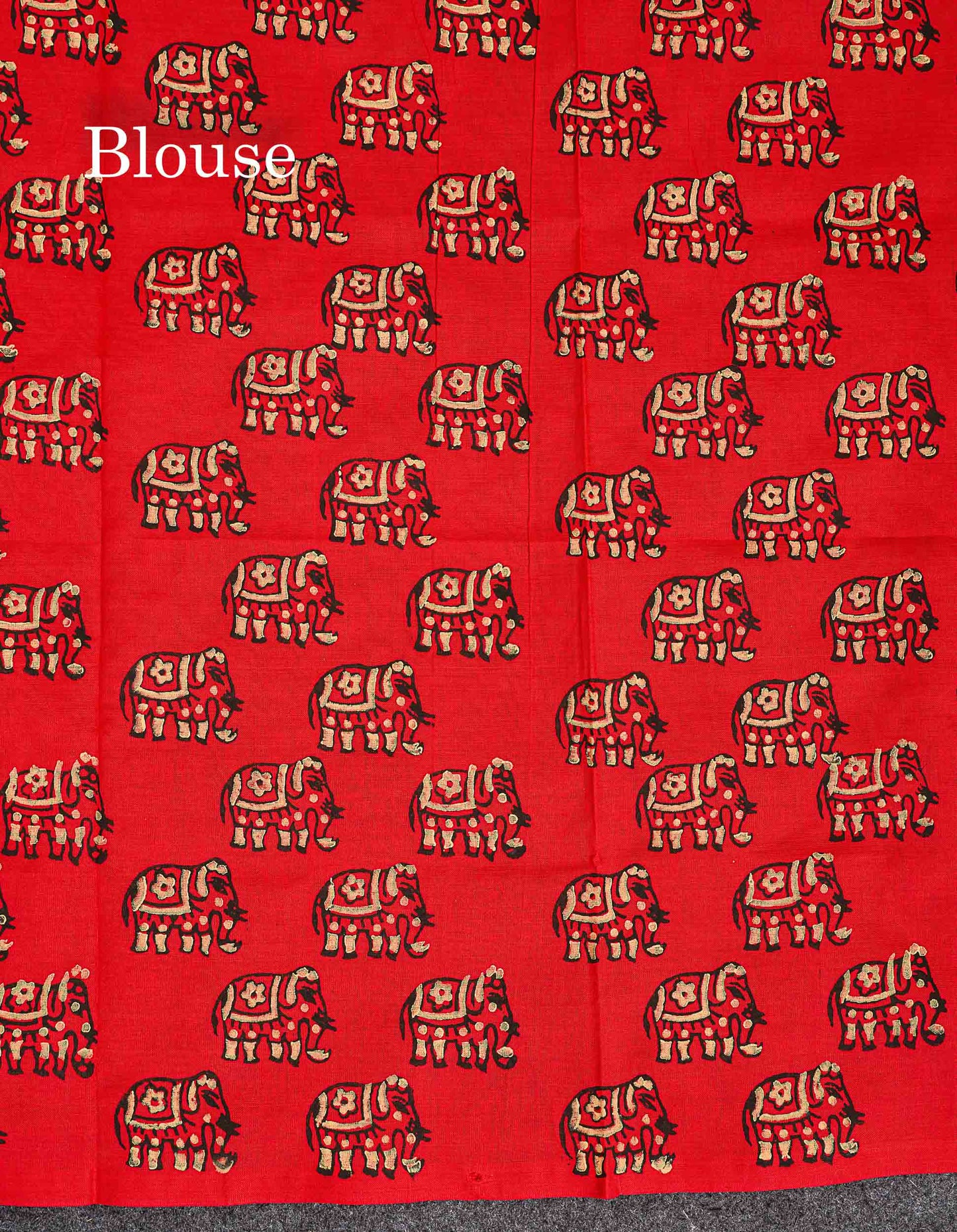South Cotton Saree - Grey Sandal Printed Saree With Contrast Tomato Red Blouse