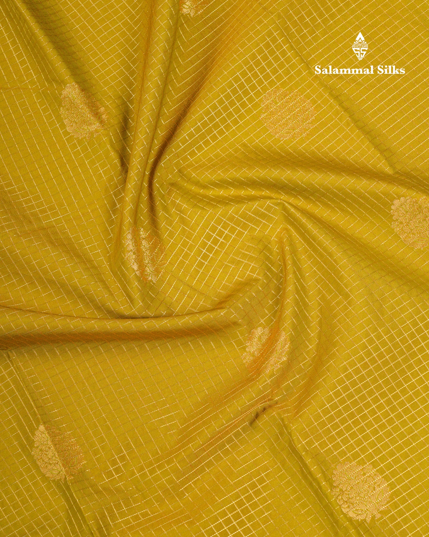 Beautiful Manthulir Yellow Checks Semi Silk Saree With Contrast Dark Purple Traditional Rettapet Border