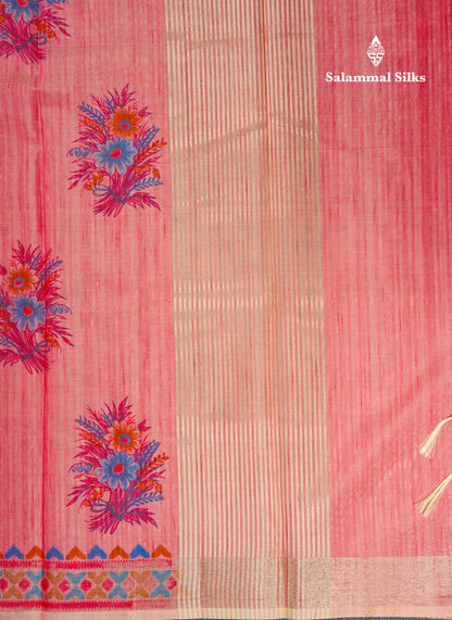 Elaichi Green Printed Cotton Mix Saree With Small Tissue Border