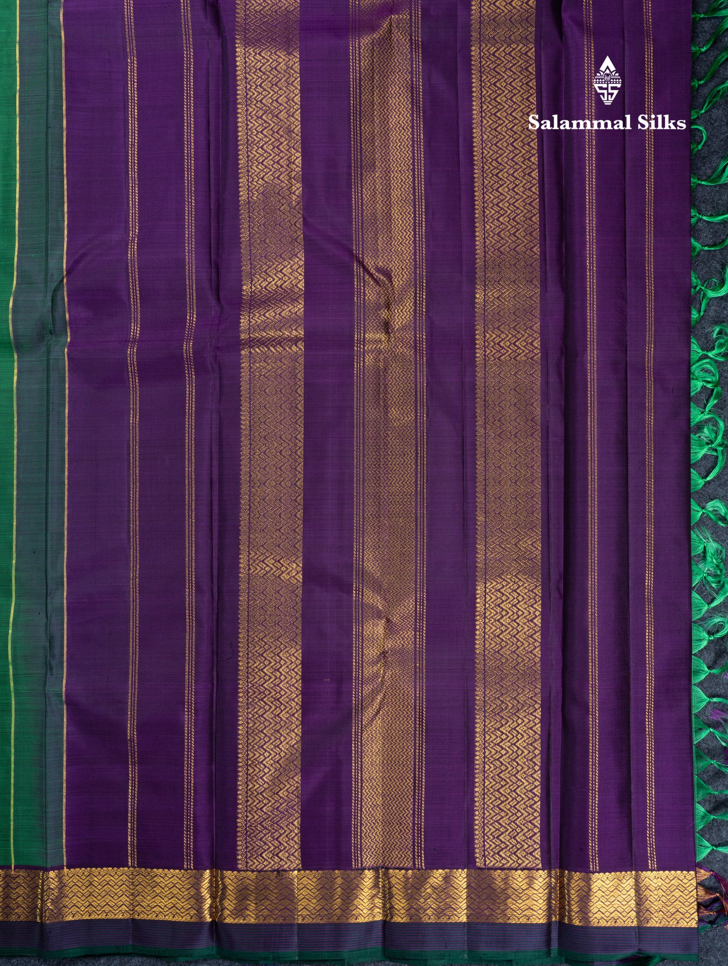 Olive Mustard Yellow Pure Kanjivaram Silk Saree With Contrast Dark Purple Traditional Border