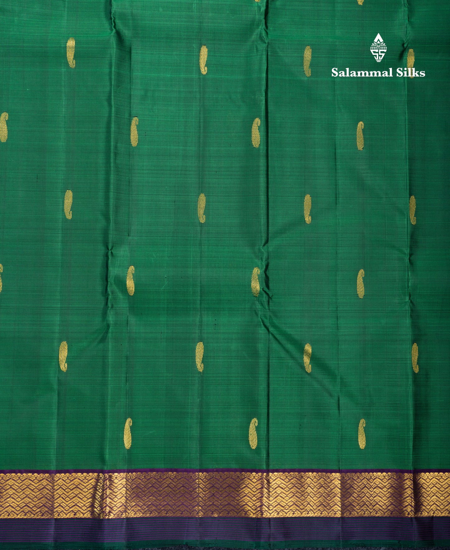 Olive Mustard Yellow Pure Kanjivaram Silk Saree With Contrast Dark Purple Traditional Border