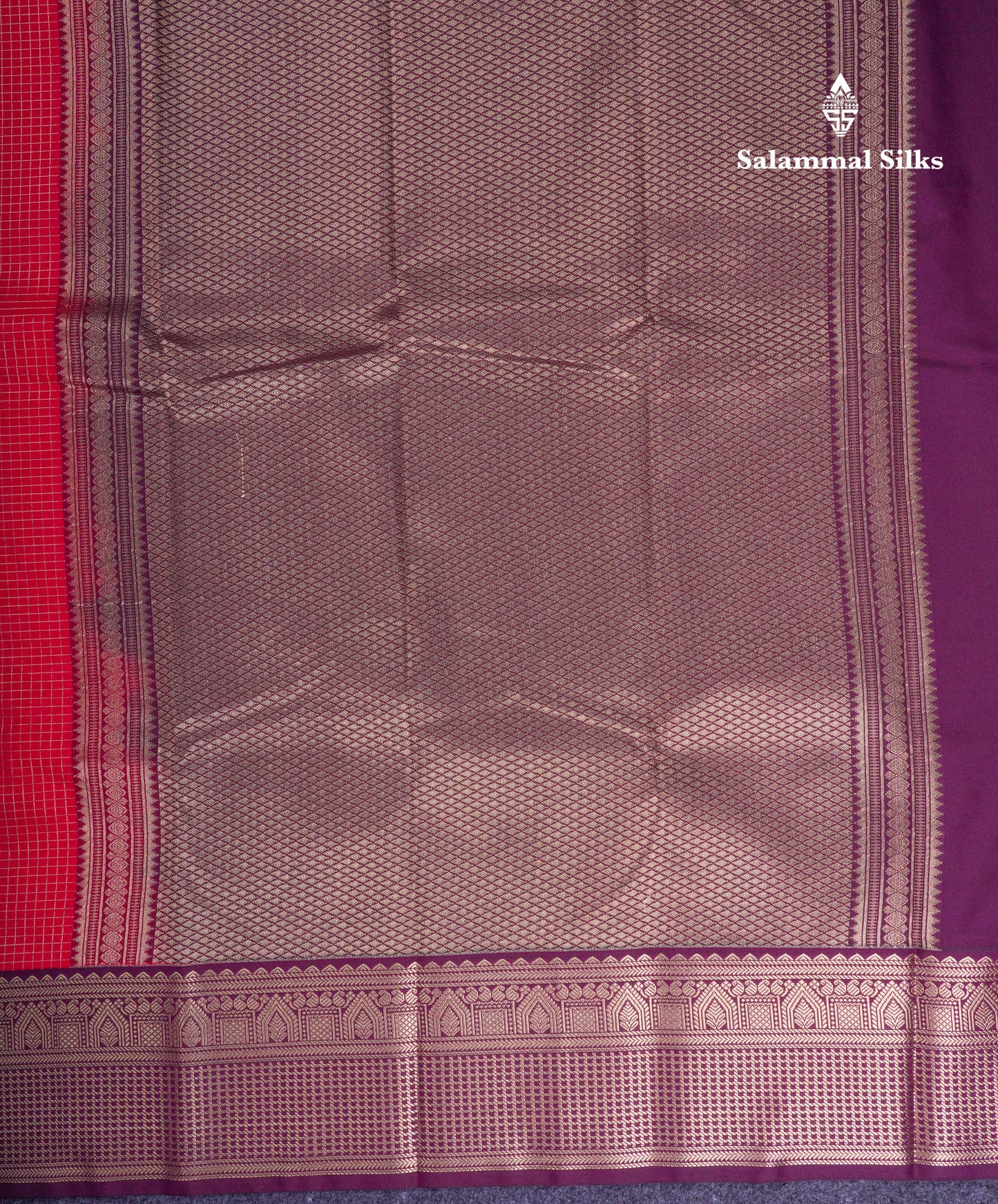 Beautiful Reddish Pink Checks Semi Silk Saree With Contrast Dark Magenta Traditional Border