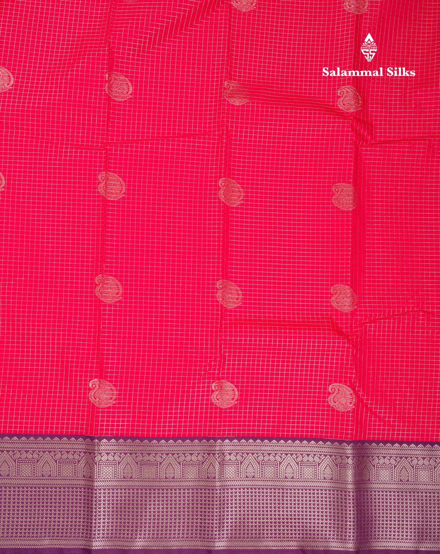 Beautiful Reddish Pink Checks Semi Silk Saree With Contrast Dark Magenta Traditional Border
