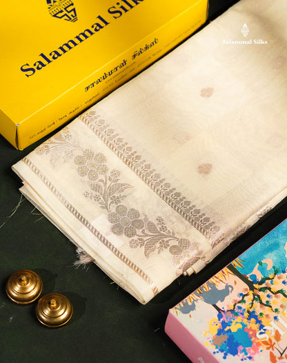 Pastel Blue Colour Cotton Mix Saree With Silver Zari Menna Work Border
