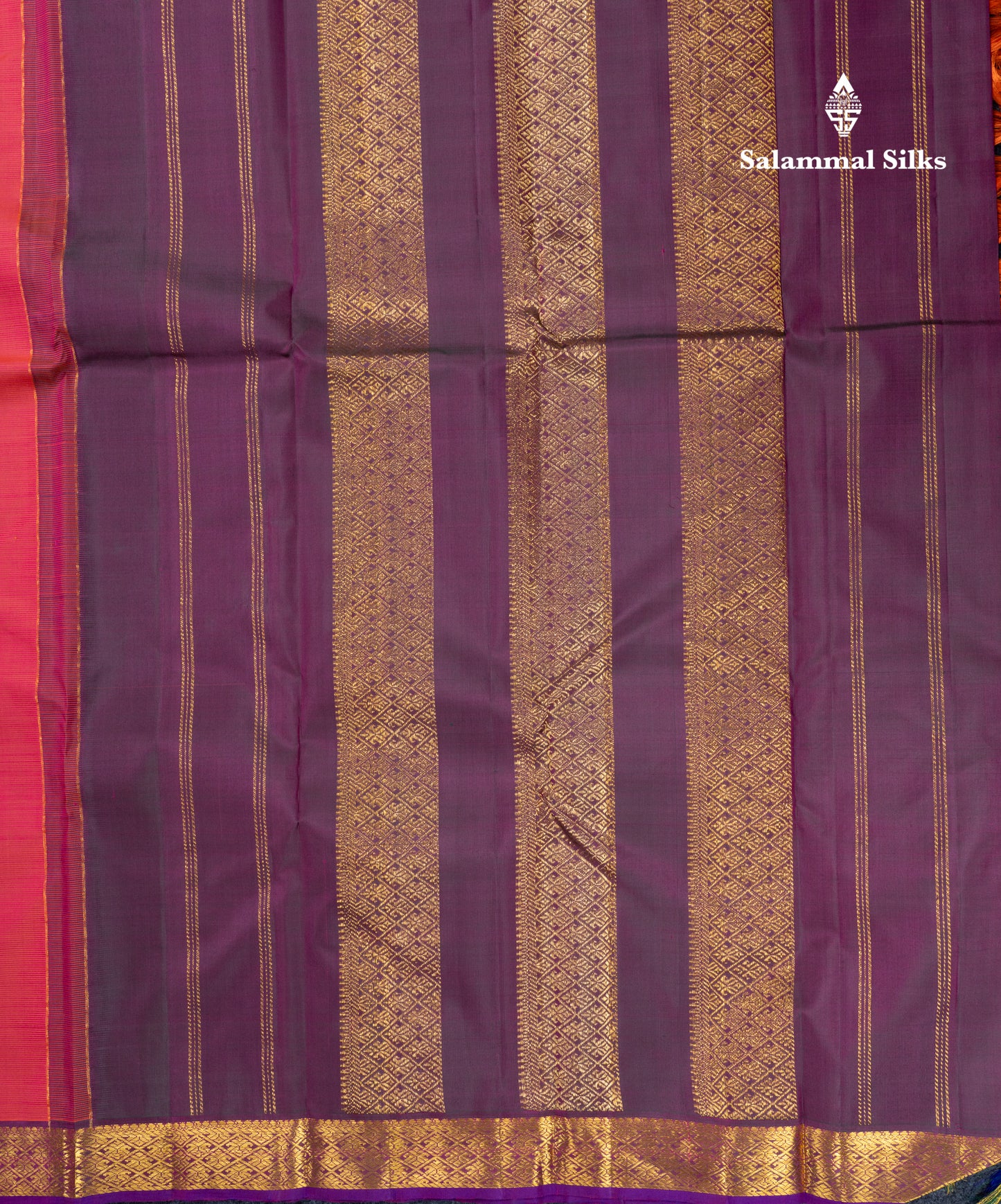 Rust Orange Pure Kanjivaram Silk Saree With Contrast Dark Bottle Green Blouse