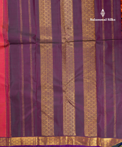 Rust Orange Pure Kanjivaram Silk Saree With Contrast Dark Bottle Green Blouse