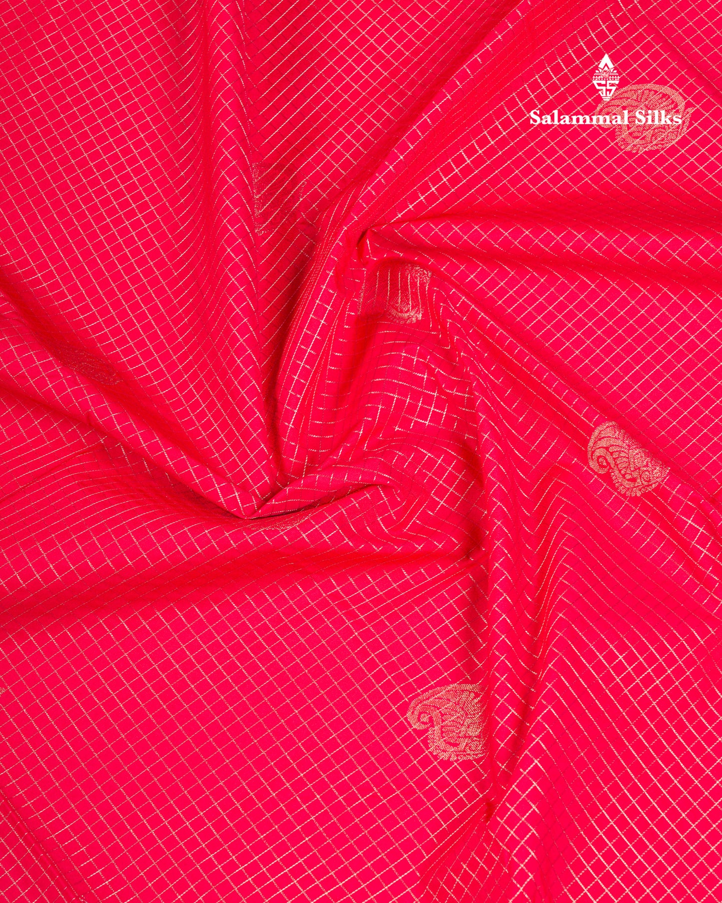 Beautiful Reddish Pink Checks Semi Silk Saree With Contrast Dark Magenta Traditional Border