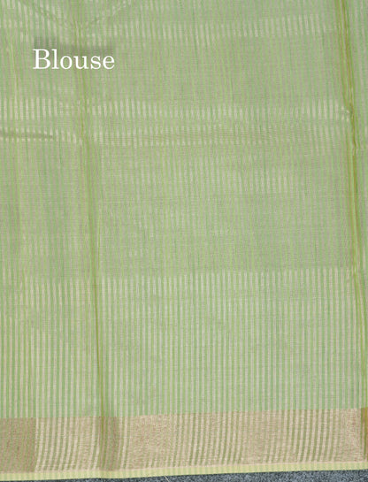 Elaichi Green Printed Cotton Mix Saree With Small Tissue Border