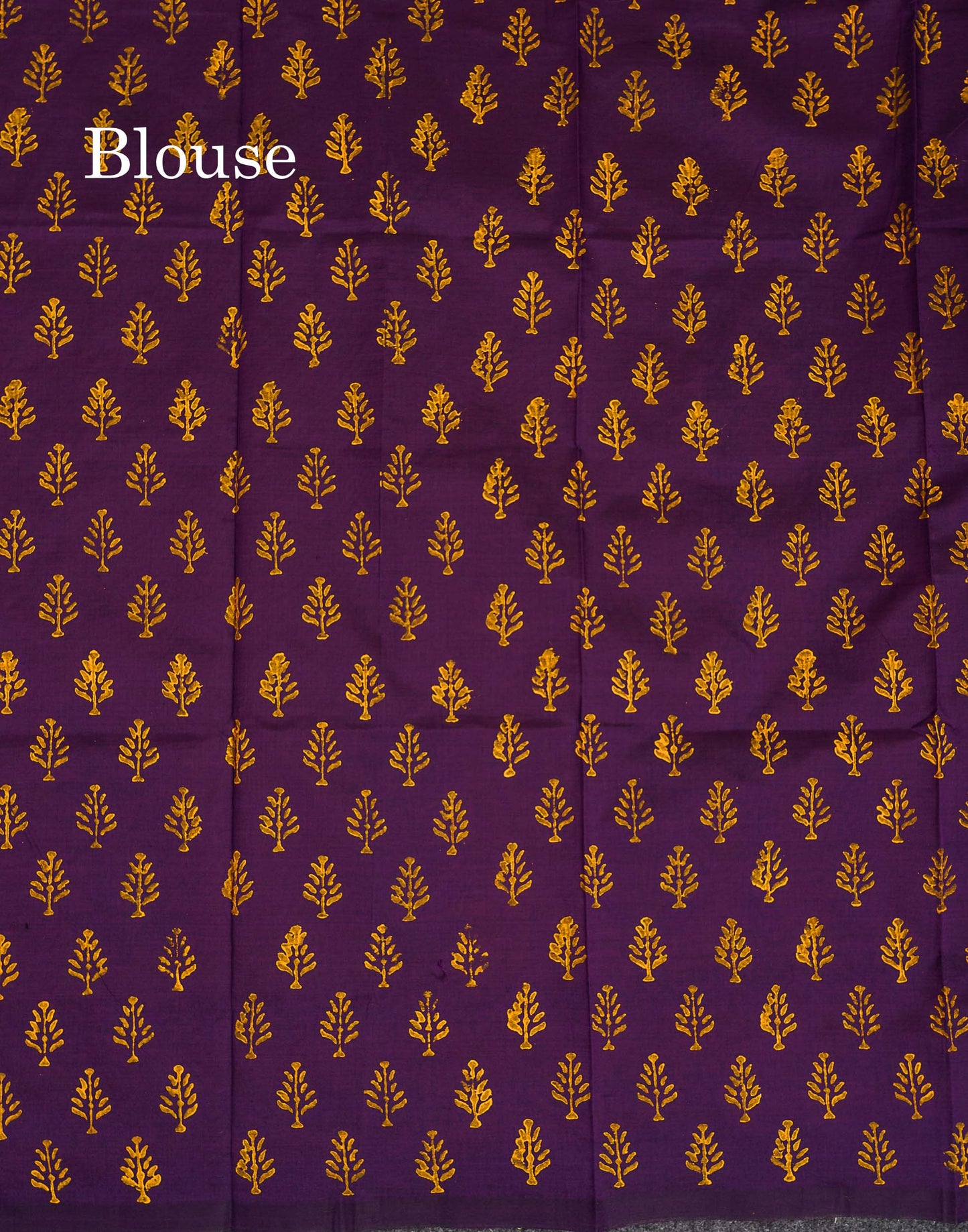 South Cotton Saree - Orange Printed Saree With Contrast Dark Purple Blouse
