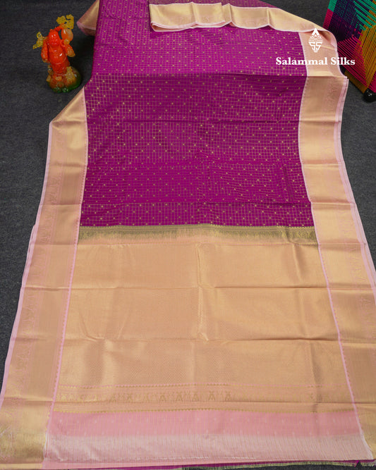 Beautiful Vadamalli Checks With Butta Semi Silk Saree With Contrast Baby Pink Traditional Border