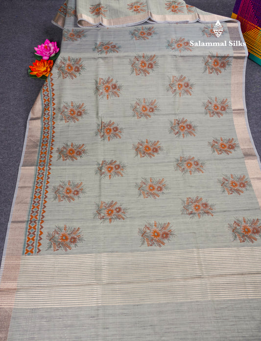 Gray Fancy Saree With Copper Zari Border