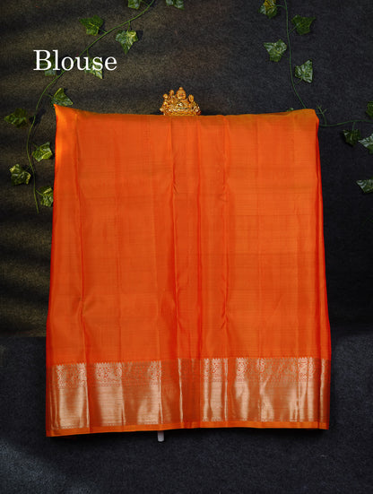 Beautiful Pure Silk Pattu Pavadai Checks With Butta (Dark Maroon) With Contrast Orange Blouse 45"