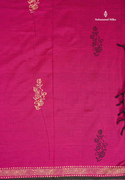 South Cotton Saree - Pink Printed Saree With Contrast Cream Sandal Blouse