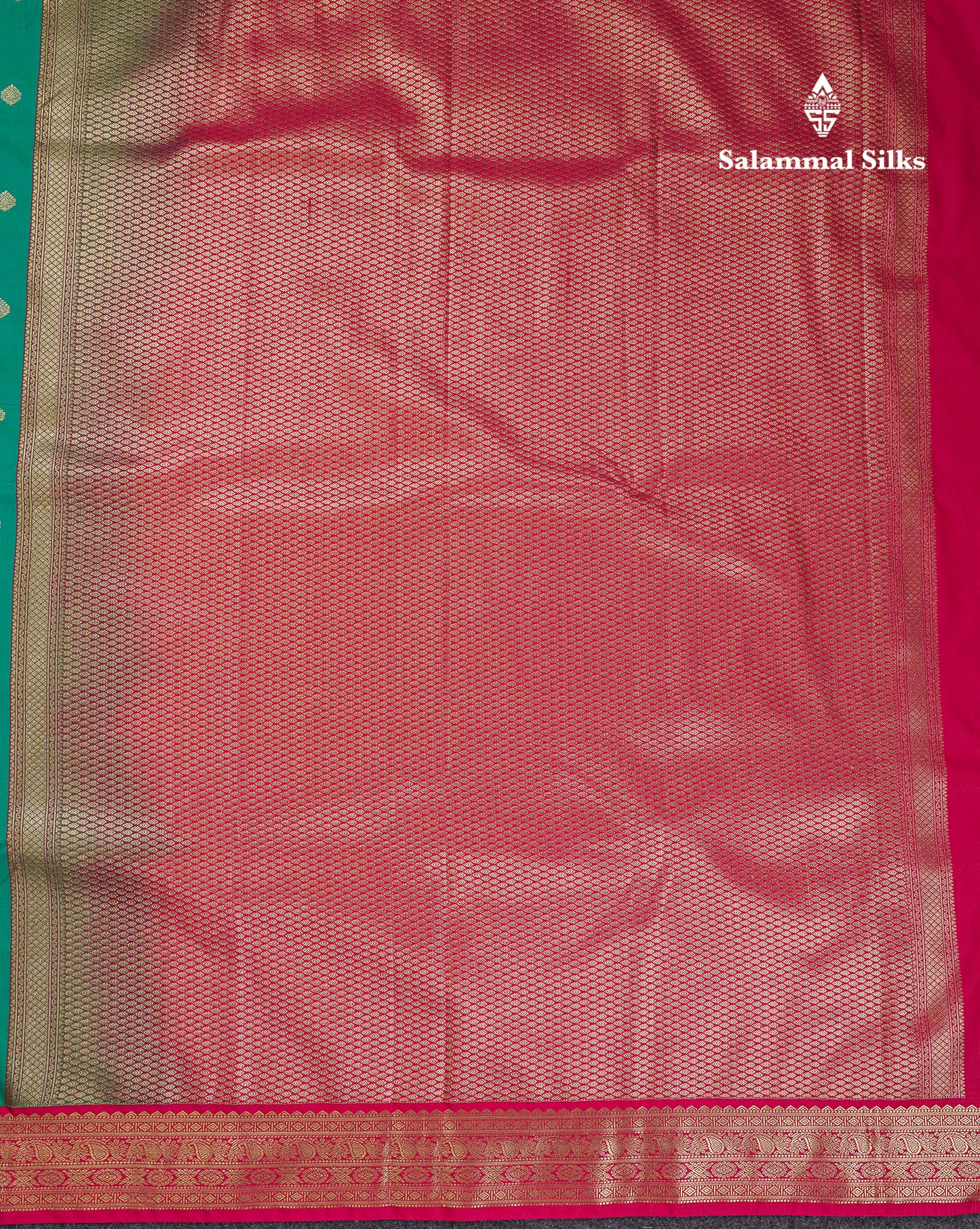 Beautiful Sapphire Green Semi Silk Saree With Contrast Pink Traditional Small Border