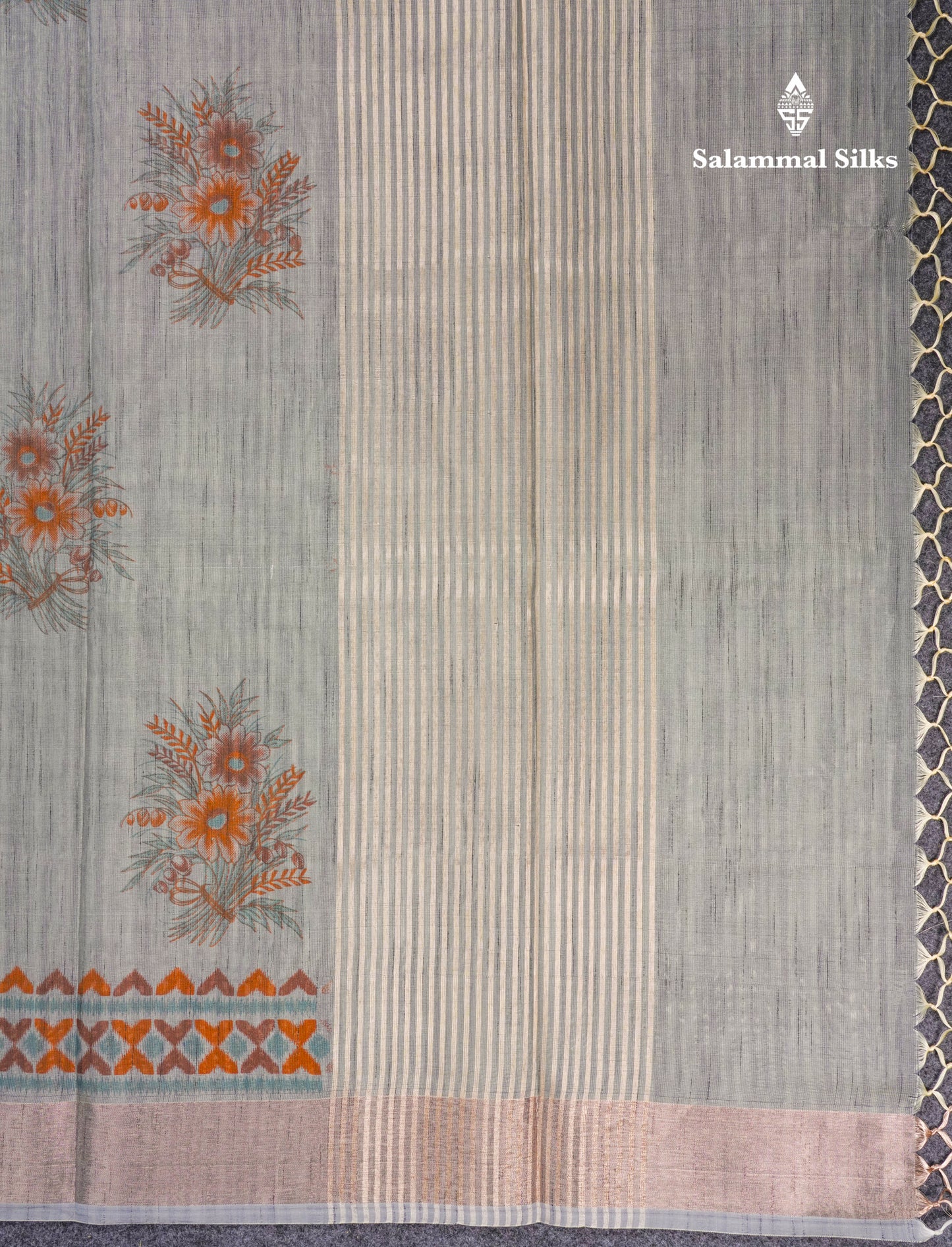 Gray Fancy Saree With Copper Zari Border