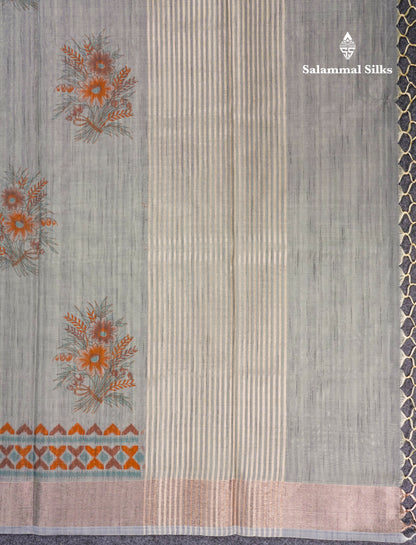 Gray Fancy Saree With Copper Zari Border